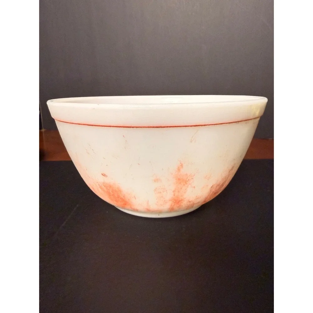 Vintage Pyrex 402 White (red) Milk Glass Mixing Bowl 7.25in